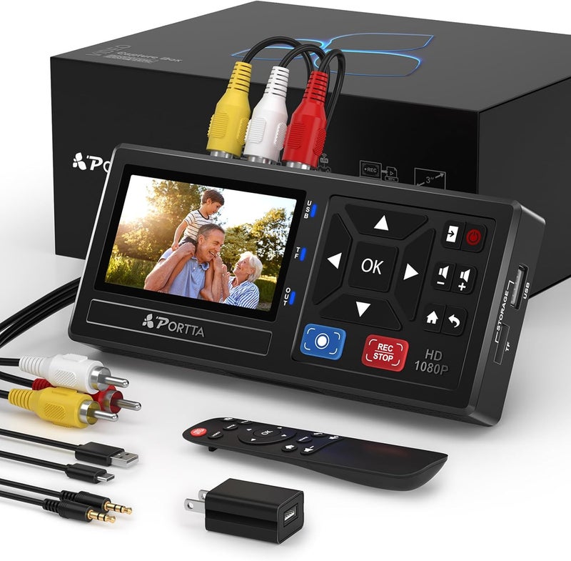 Portta VHS to Digital Converter, Video to Digital Recorder with Remote, Compatible with VHS, VCR, DVR, DVD, Hi8, Mini DV Players, Camcorder, Gaming Consoles (Tapes/DVD Player Not Included) - Image 1